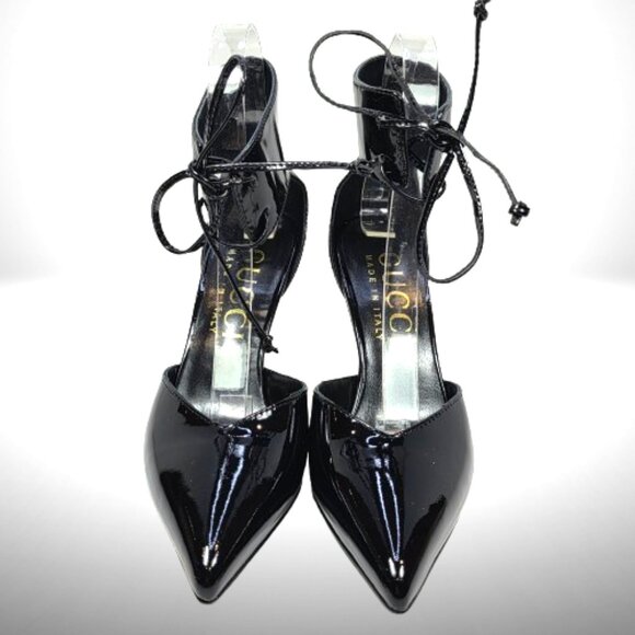Gucci Priscilla Black Patent Leather Ankle Cuff Pumps Size:37 - Picture 3 of 9